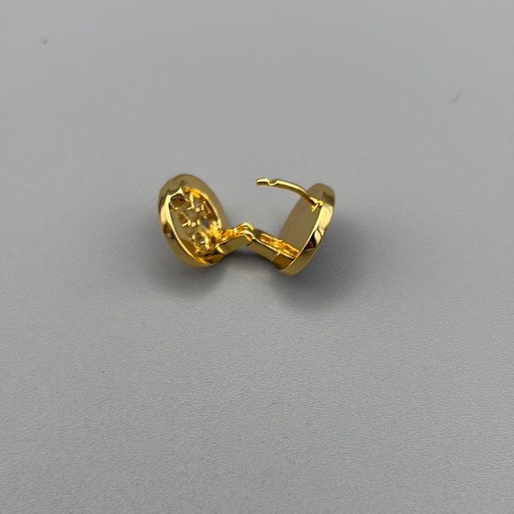 Tory Burch Gold Tone, Emerald Green Enamel and Crystal Double sided hoops - Picture 4 of 5